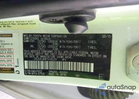 2015 Toyota 4Runner Sr5 from USA, damaged, VIN JTEZU5JR8F5100229